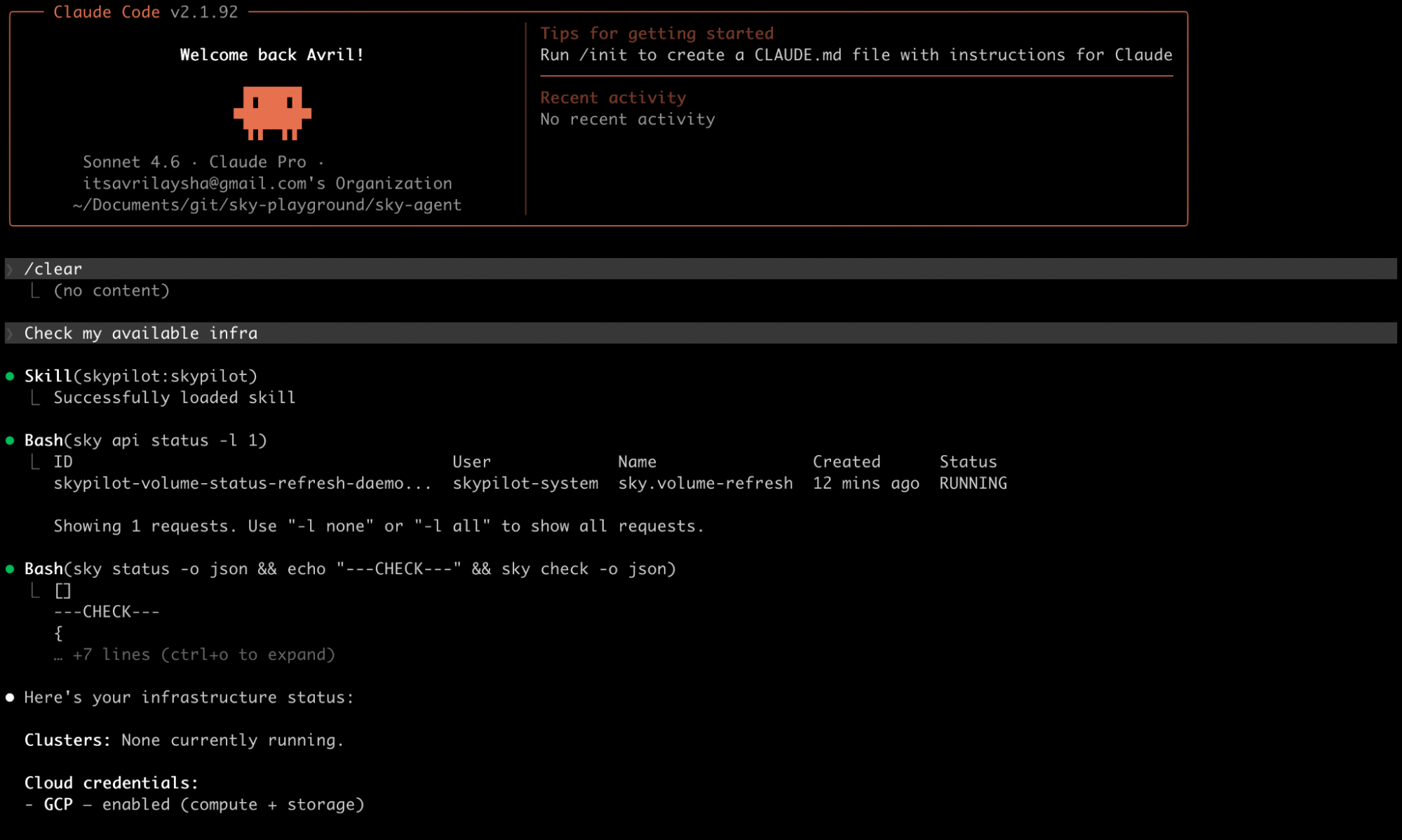 Check available infra
