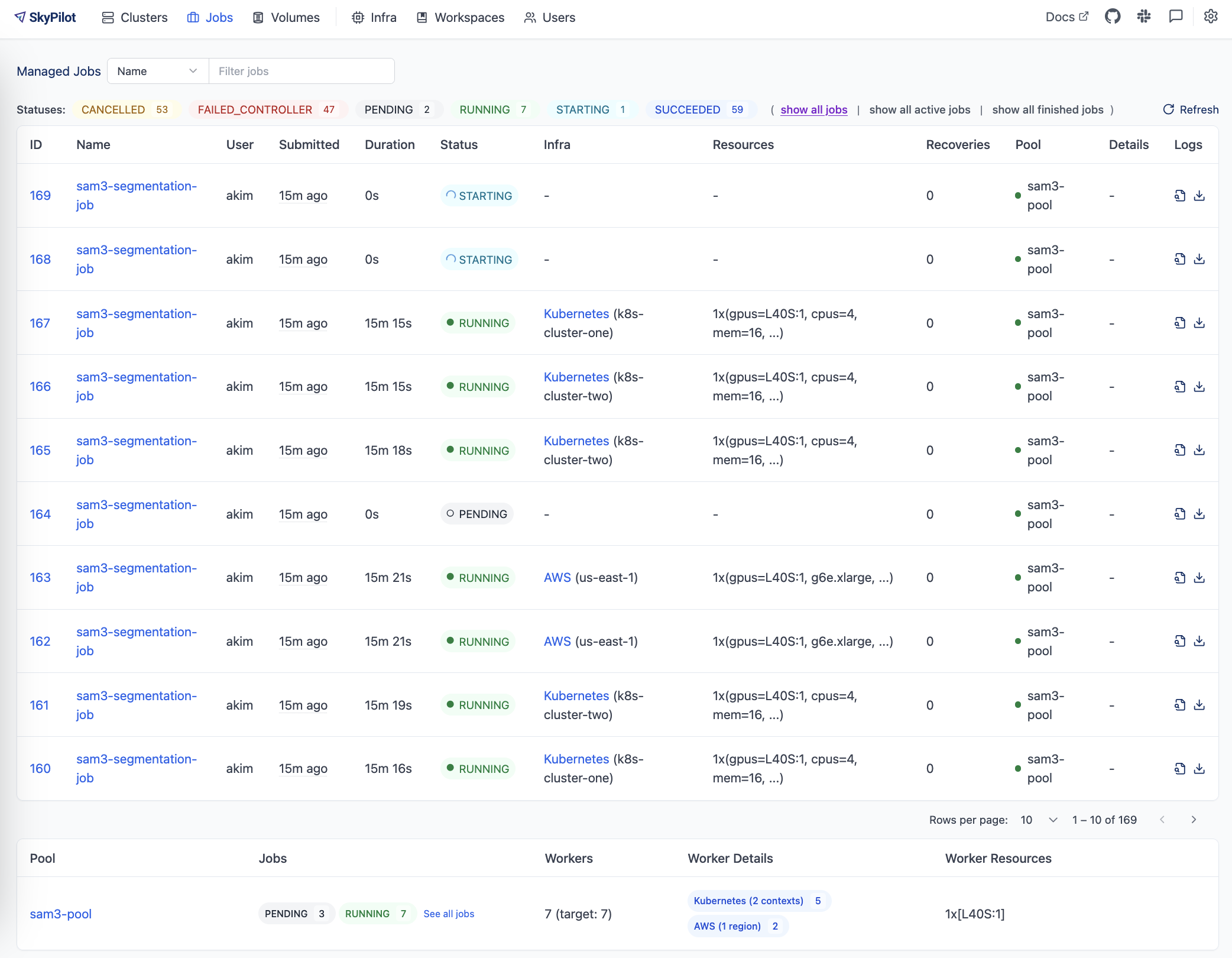 SkyPilot Dashboard Jobs Queue